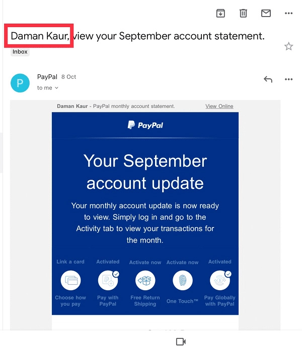 PayPal account statement