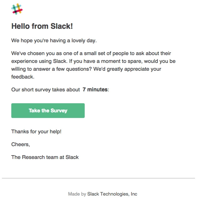 Slack survey page